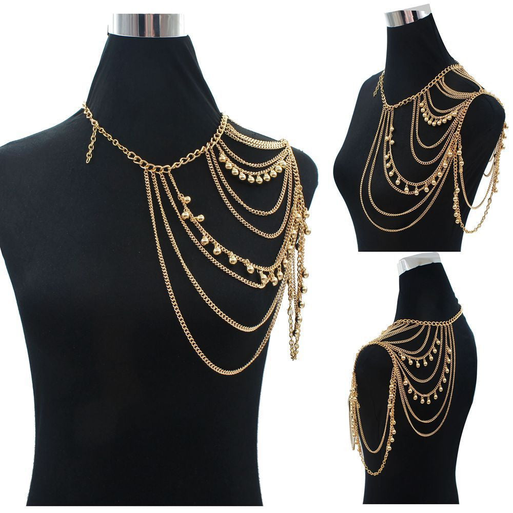 Gold Sexy Shoulder Body Chain Necklace Women Multi Layered Body Accessories Shoulders Fashion Jewelry