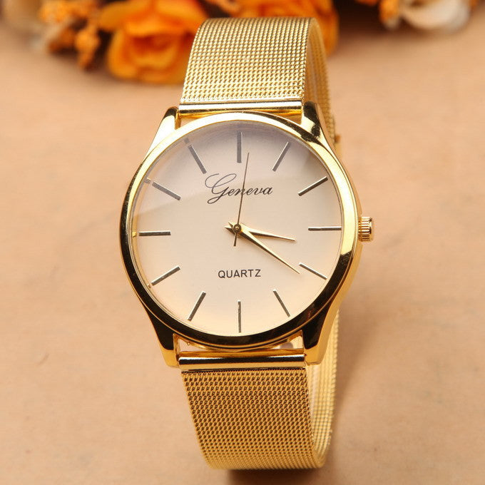 Gold watch Full stainless steel woman fashion dress watches men brand name Geneva quartz watch best quality