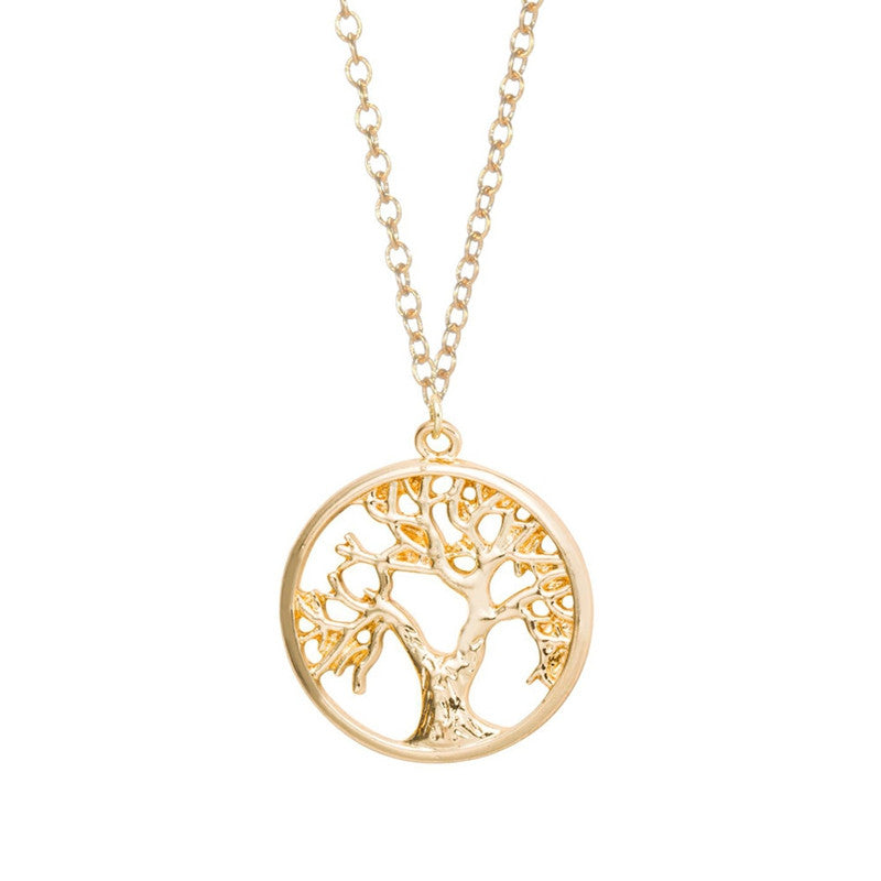 Gold and Silver Plated Tree of Life Pendant Necklace Cute Tiny Tree in Circle Necklaces