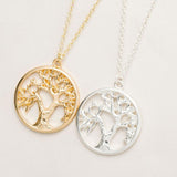 Gold and Silver Plated Tree of Life Pendant Necklace Cute Tiny Tree in Circle Necklaces 