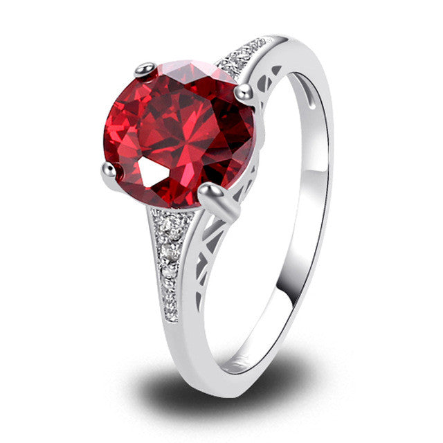 Gorgeous Round Cut Garnet & White Sapphire 925 Silver Ring Fashion Jewelry