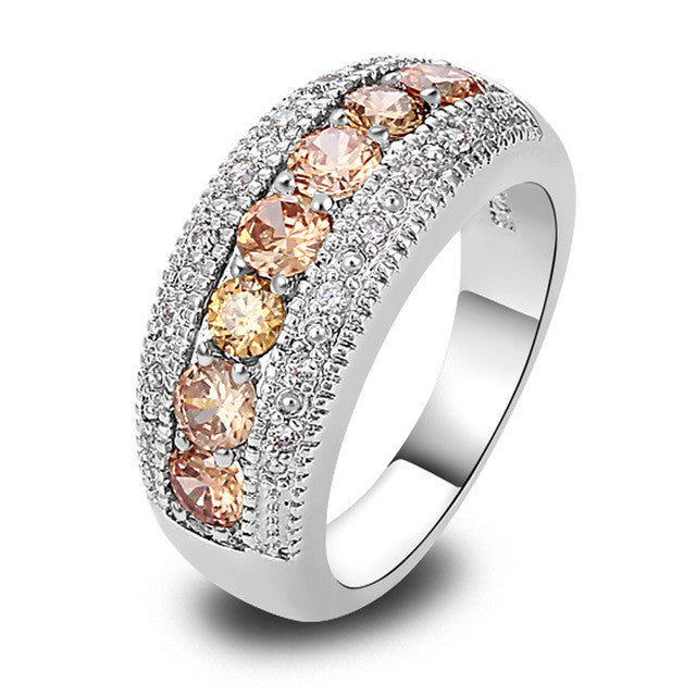 Gorgeous Round Cut Morganite & White Topaz Silver Ring Women's Fashion Party Gift