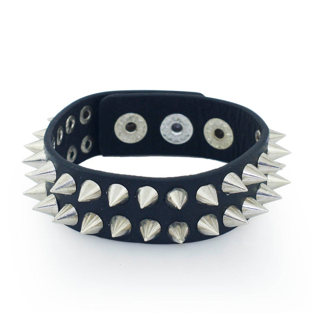 New Gothic Delicate Cuspidal Spikes Rivet Cone Stud Cuff Black Leather bracelets & bangles Punk Bracelet for women men jewelry