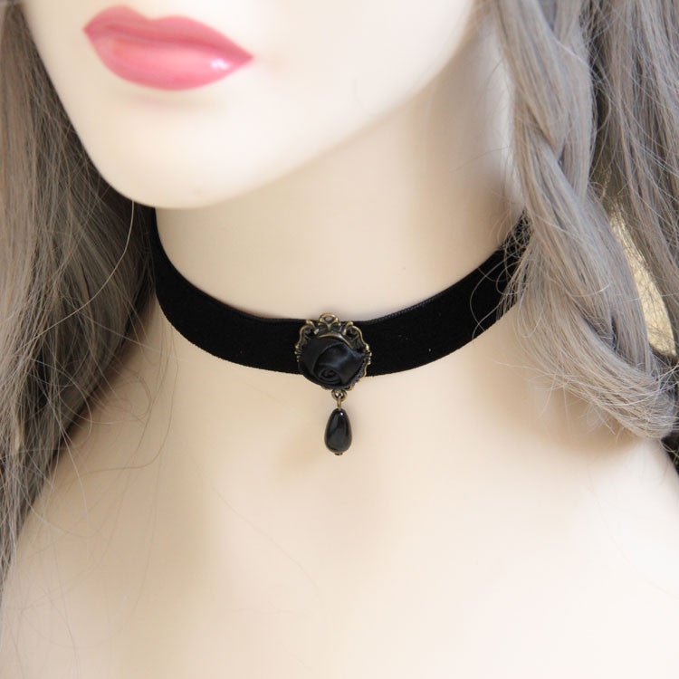 Gothic jewelry black rose necklace & pendant false collar handmade jewelry women accessories choker necklaces for women 