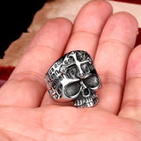 Gothic Men's Biker Cross Demon Skull Skeleton White & Gold Ring Man Personality 316L Stainless Steel Fashion Jewelry 