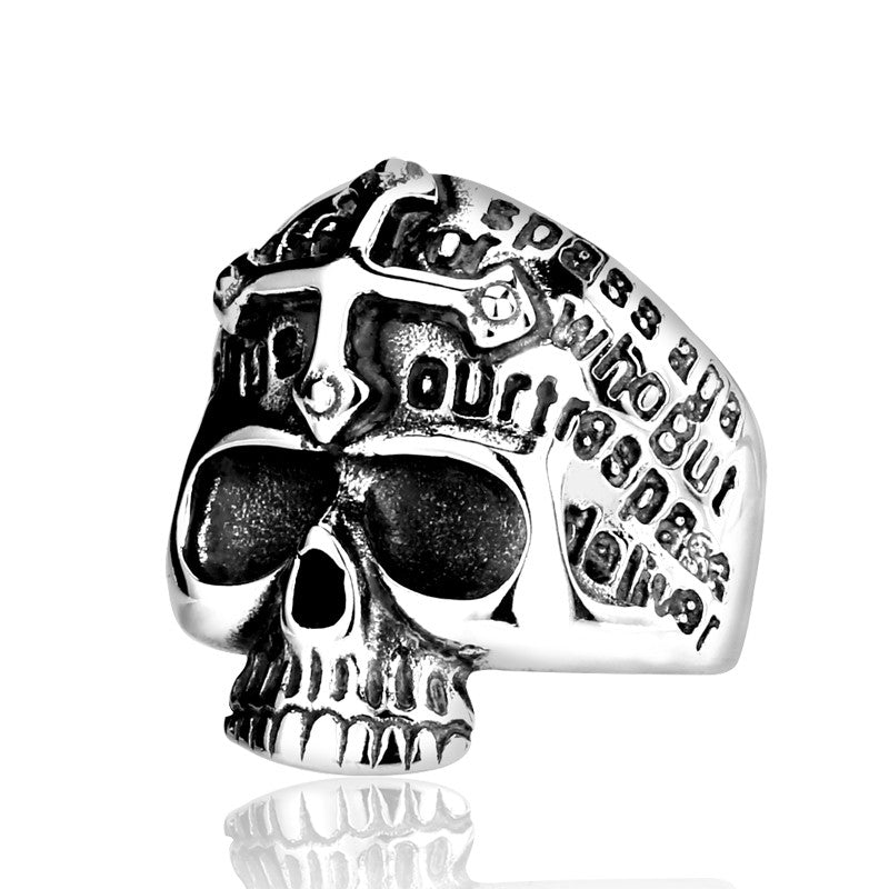 Gothic Men's Biker Cross Demon Skull Skeleton White & Gold Ring Man Personality 316L Stainless Steel Fashion Jewelry