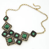 Green Gem Square Vintage Statement Necklace Women Retro Rhinestone Necklace & Pendants Summer Style Jewelry colar For Gift Party