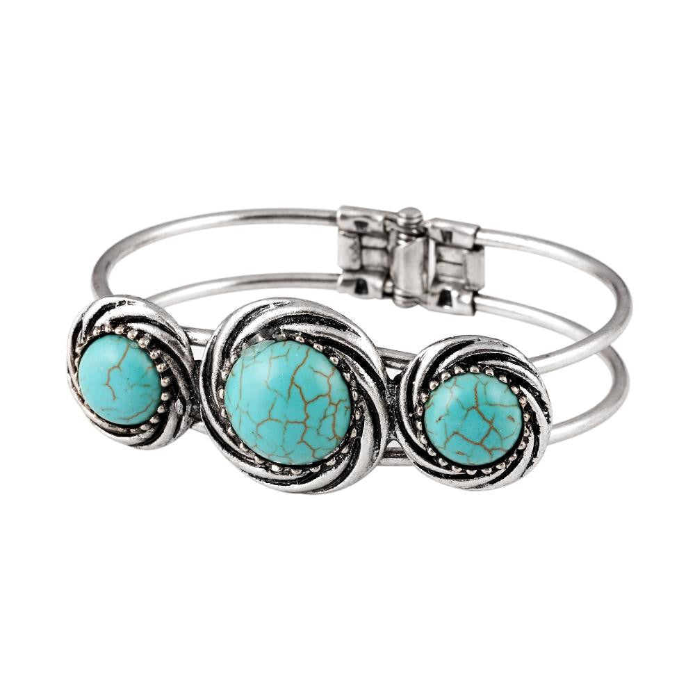 Gypsy Tibetan Silver Round Turquoise Bracelet Bangle Watch Band Vintage Retro Jewelry Gift For Women brazalete Accessory