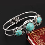 Gypsy Tibetan Silver Round Turquoise Bracelet Bangle Watch Band Vintage Retro Jewelry Gift For Women brazalete Accessory
