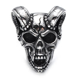 Punk Gothic Titanium Stainless Steel Casting Evil Damn Skull Vampire Goat Ring for Men Jewelry