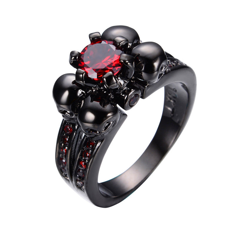 Halloween Skull Ring Anel for Women/Men Fashion Stone Jewelry Red CZ Engagement Band Black Gold Filled Wedding Rings