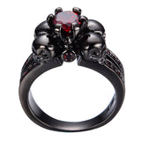 Halloween Skull Ring Anel for Women/Men Fashion Stone Jewelry Red CZ Engagement Band Black Gold Filled Wedding Rings 