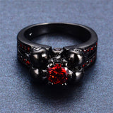 Halloween Skull Ring Anel for Women/Men Fashion Stone Jewelry Red CZ Engagement Band Black Gold Filled Wedding Rings 