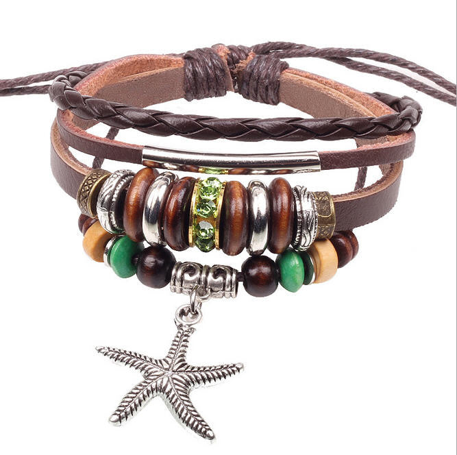 Handmade Braided Genuine Leather Adjustable Bracelet Wristband Casual Jewelry Unisex