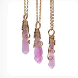 Handmade Colorful Wire Wrapped Raw Natural Stone Women Pendant Necklace Amethyst Pink Quartz Dursy Crystal Necklaces