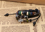 Handmade Dargonfly Insect Charm Leather Adjustable Bracelet Wristband Jewelry Bijouterie Unisex Girls Woman