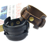 Handmade Genuine Leather Bracelets Fashion Black Brown Punk Wide Cuff Bracelets & bangle for Women Men Jewelry Accessory