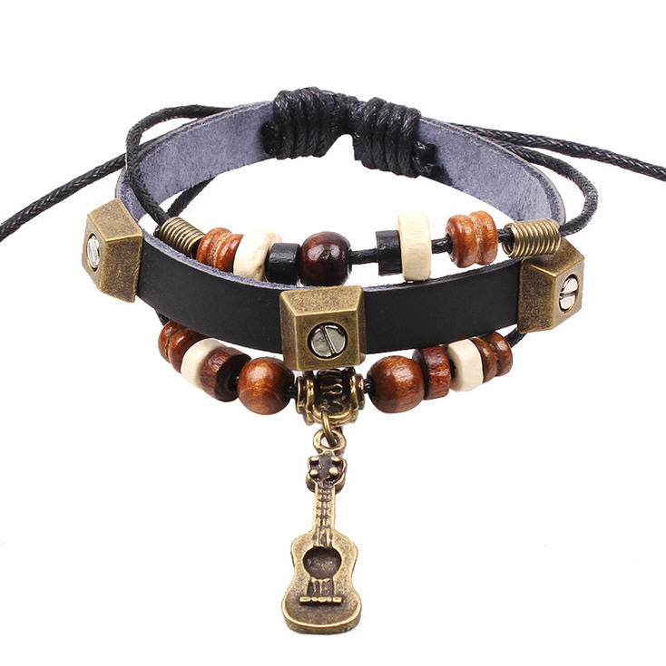 Handmade Guitar Genuine Leather Adjustable Bracelet Jewelry Bijouterie Wristband Surf Unisex Men Woman