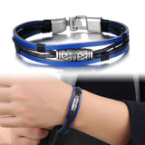 Handmade Multilayer Man Bracelets Fashion New 2016 Blue Leather Braided Vintage Jewelry For Men Anchor Clasp Accessories
