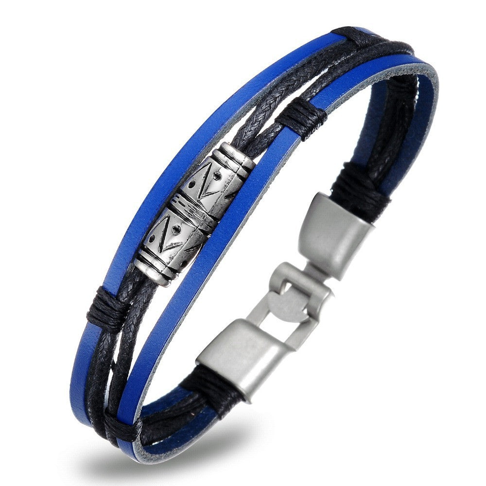 Handmade Multilayer Man Bracelets Fashion New Blue Leather Braided Vintage Jewelry For Men Anchor Clasp Accessories