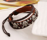 Handmade Rock Pirate Skull Charm Leather Adjustable Bracelet Wristband Jewelry Bijouterie Unisex Girls Woman