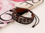 Handmade Vintage Cross Charm Leather Adjustable Bracelet Wristband Jewelry Bijouterie Unisex Girls Woman