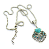 Heart Turquoise Chain Neckalce Vintage Silver Color Jewelry Crystal Heart Statement Pendant Necklace for Women Fine Jewelry
