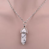 Hexagonal Column Necklace Natural Crystal turquoise Agate Amethyst Stone Pendant Chains Necklace For Women Fine Jewelry 