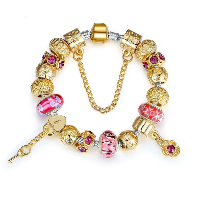 High Quality Gold Charm Bracelet for Women With Exquisite Murano Glass Beads DIY Birthday Gift