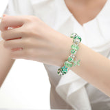 High Quality Silver Bracelets & Bangle for Women With Green Murano Glass Beads Butterfly Charm DIY Jewelry Gift