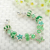 High Quality Silver Bracelets & Bangle for Women With Green Murano Glass Beads Butterfly Charm DIY Jewelry Gift