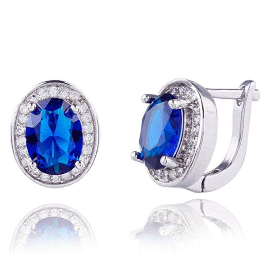 High quality Real platinum Filled Blue AAA+ Cubic Zirconia Street fashion shoot Hoop Earrings dangler For Woman 