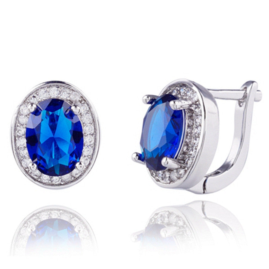 High quality Real platinum Filled Blue AAA+ Cubic Zirconia Street fashion shoot Hoop Earrings dangler For Woman
