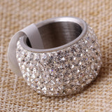 High Quality Classic Platinum Plated Six Row Crystal Jewelry Wedding Ring 