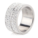 High Quality Classic Stainless Steel 6 Row Crystal Jewelry Wedding Ring