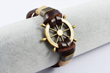 High Quality Fashion Jewelry Vintage Stainless Steel Rudder Charm Genuine Cow Leather Bracelet For Men Party Gift
