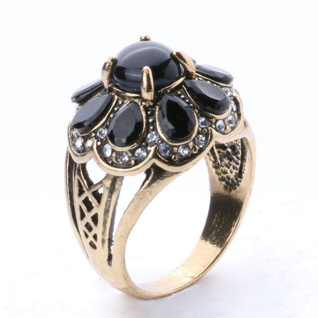 High Quality Fashion Party Ring For Women Black Green Turquoise Flower Type Vintage Ring