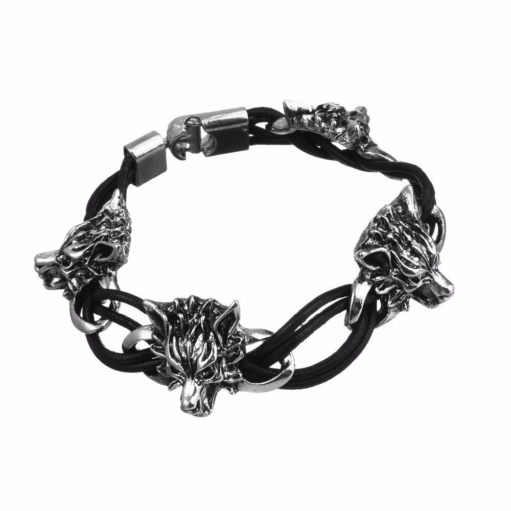 Men Bracelet Stainless Steel & Wolf PU Cuff Leather Bracelets Bangles Men Jewelry Accessories For Best Friends