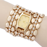 High Quality New Luxury Women Casual Watch Quartz gold Wristwatch Multilayer alloy strap Rhinestone Dress Watch clock hours
