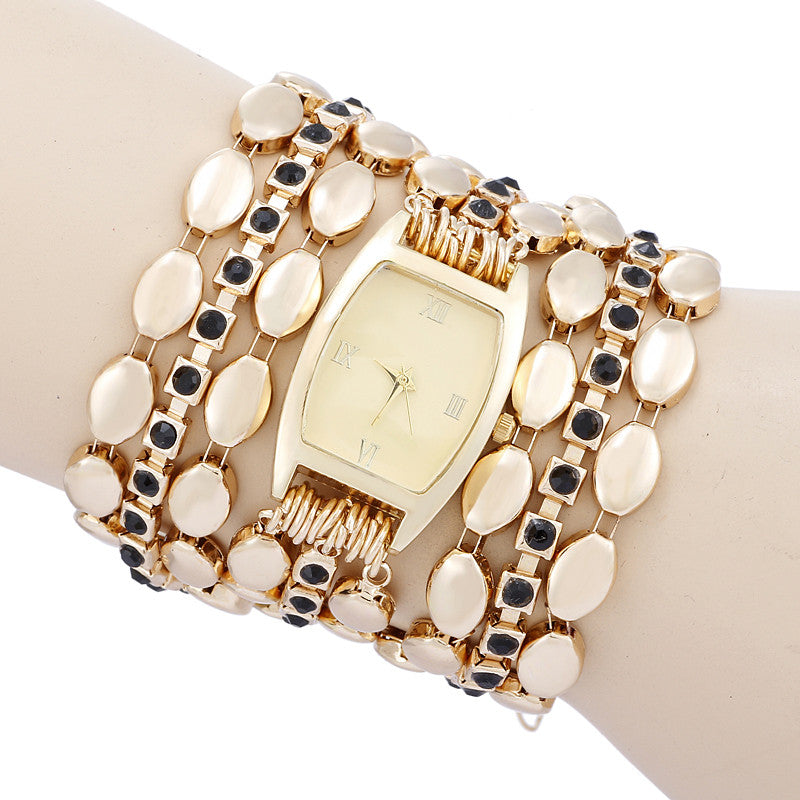 High Quality New Luxury Women Casual Watch Quartz gold Wristwatch Multilayer alloy strap Rhinestone Dress Watch clock hours
