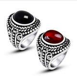 High Quality Vntage 316L Stainless Steel Ring Cool Inlay Ruby Rings For Men Fashion Jewelry Black Red Stone Mens Ring