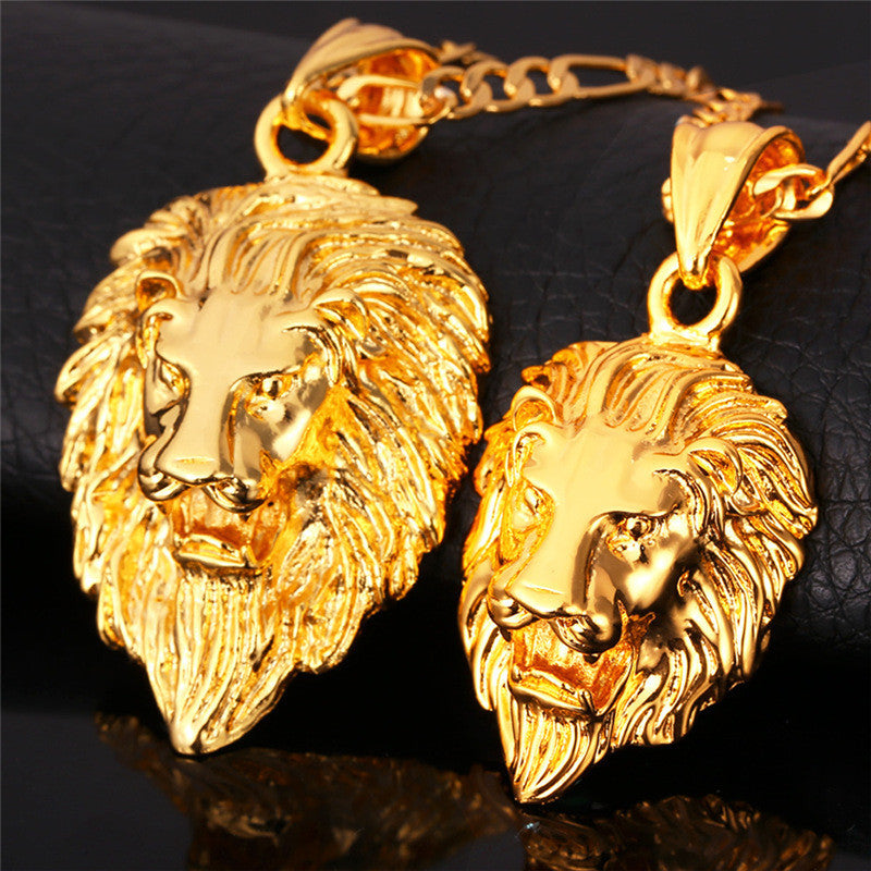 Hip Hop Big Lion Head Pendant & Chain For Men Jewelry Platinum/Yellow Gold Plated Vintage Kpop Statement Necklace