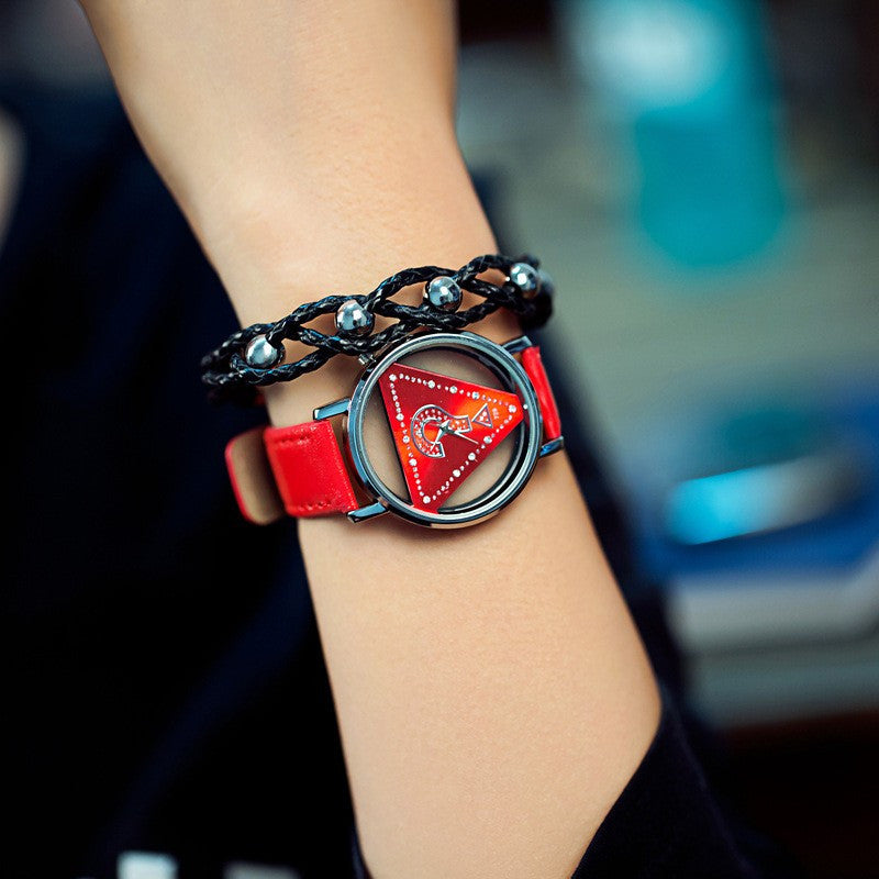 Hollow Dial Luxury Watch Big Brand Women Casual Wristwatch Leather Strap Lady Quartz-Watch Girl Dress Watch