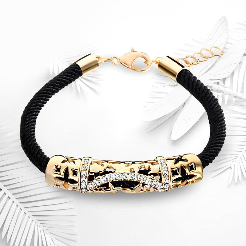 Hollow Curve Element Stylish Austrian Rhinestones Gold Plated Rope Charm Bracelet Feminino Bangle Jewelry for Women