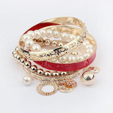 Hollow Imitation Pearl Coins Element Avatar Statement Charm Multilayer Bangle and Bracelet Fashion Jewelry Women