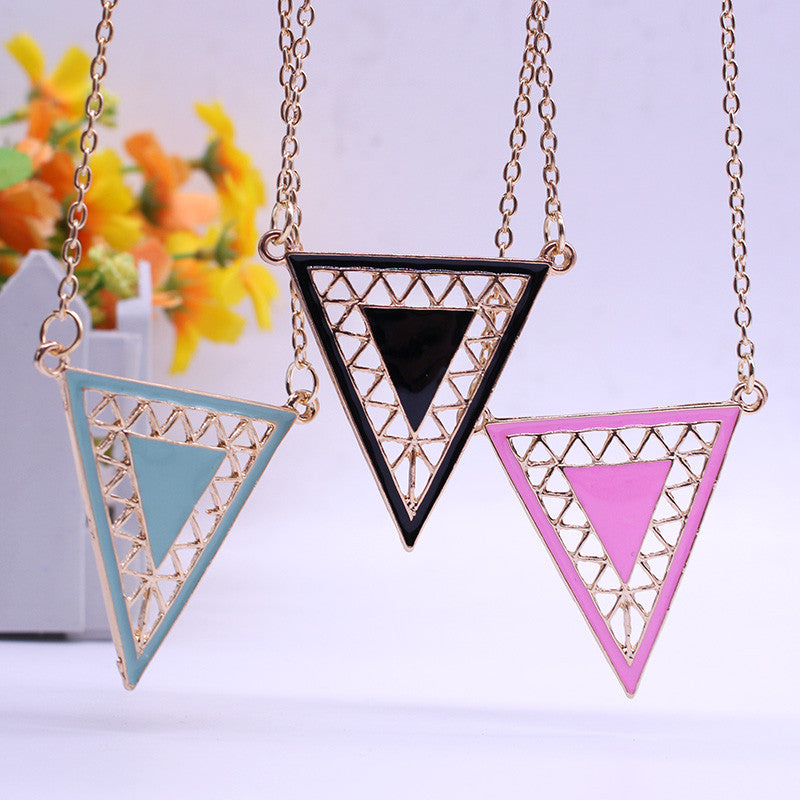 Hollow Triangle Drop Of Oil Exaggeration Influx Of People Long necklaces & pendants Sweater Chain vintage necklace