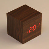 Home decoration Cube LED Alarm Clock Temperature Sounds Control display electronic desktop Digital Wooden table clocks