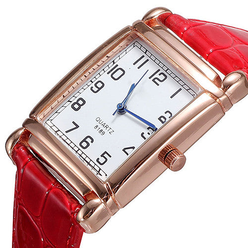 Hot Fashion Men Women Leather Band Square Dial Quartz Analog Wrist Watch