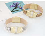 Hot Fashion Sparkling Full Rhinestone Belt Buckle Wide Magnetic Leather bracelets & bangles Women Statement Pulsera Mujer Bijoux