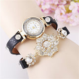 New European Fashion Exaggerated Sparkling Rhinestones Woman Decorative Dress Leather Bracelet Quartz Watch